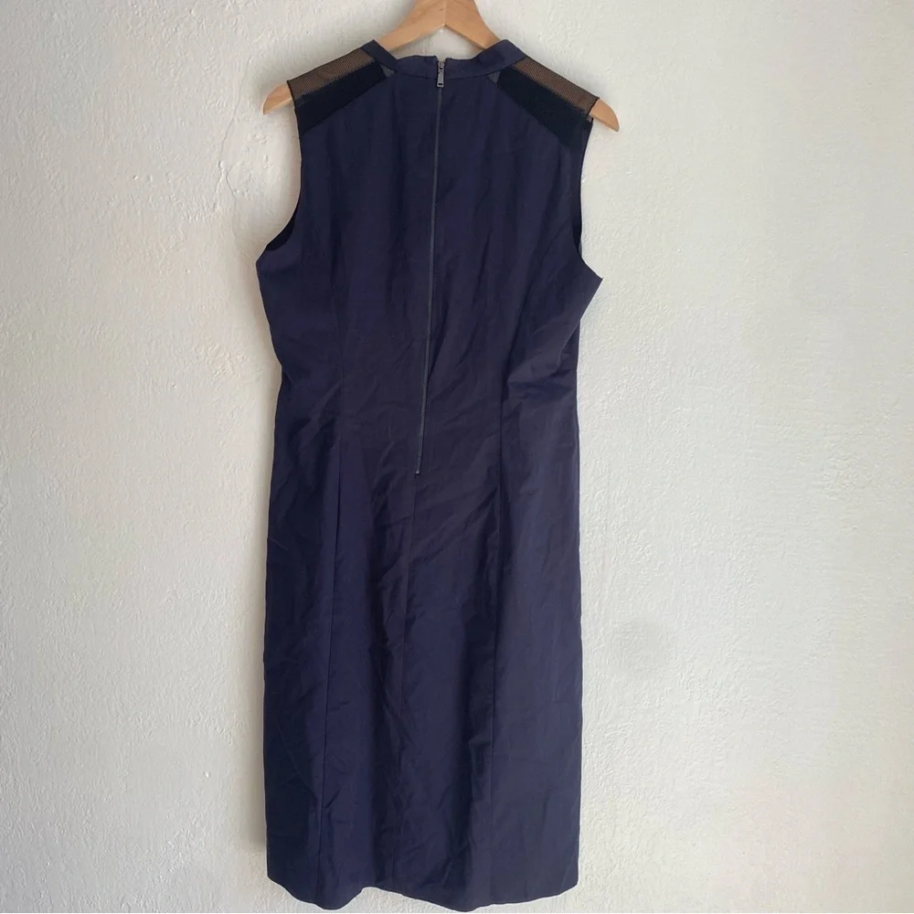 Elie‎ Tahari Navy Sleeveless Midi Dress with mesh shoulders